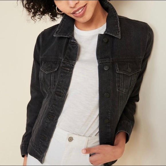 Old Navy Jackets & Blazers - Distressed Black Jean Jacket Large Petite NEW!!